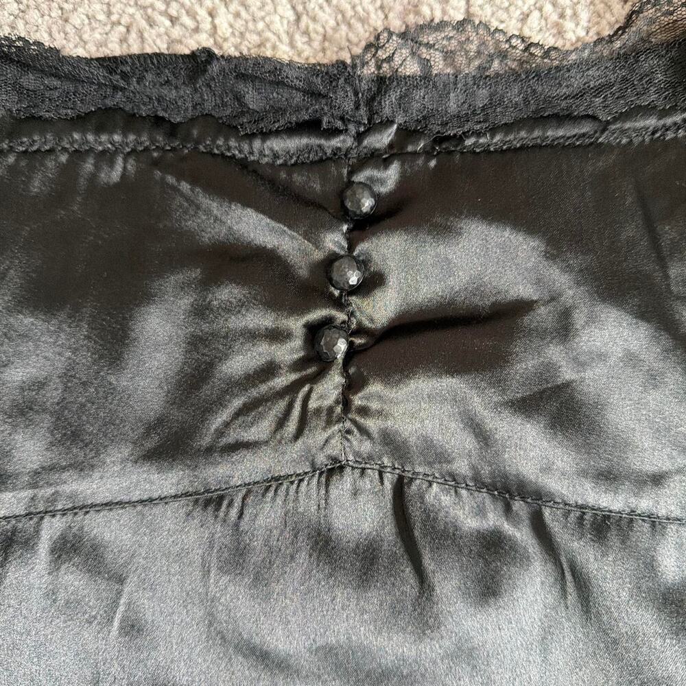 Black euro satin lace trim drop waist cami top with waist tie - Picture 5 of 6
